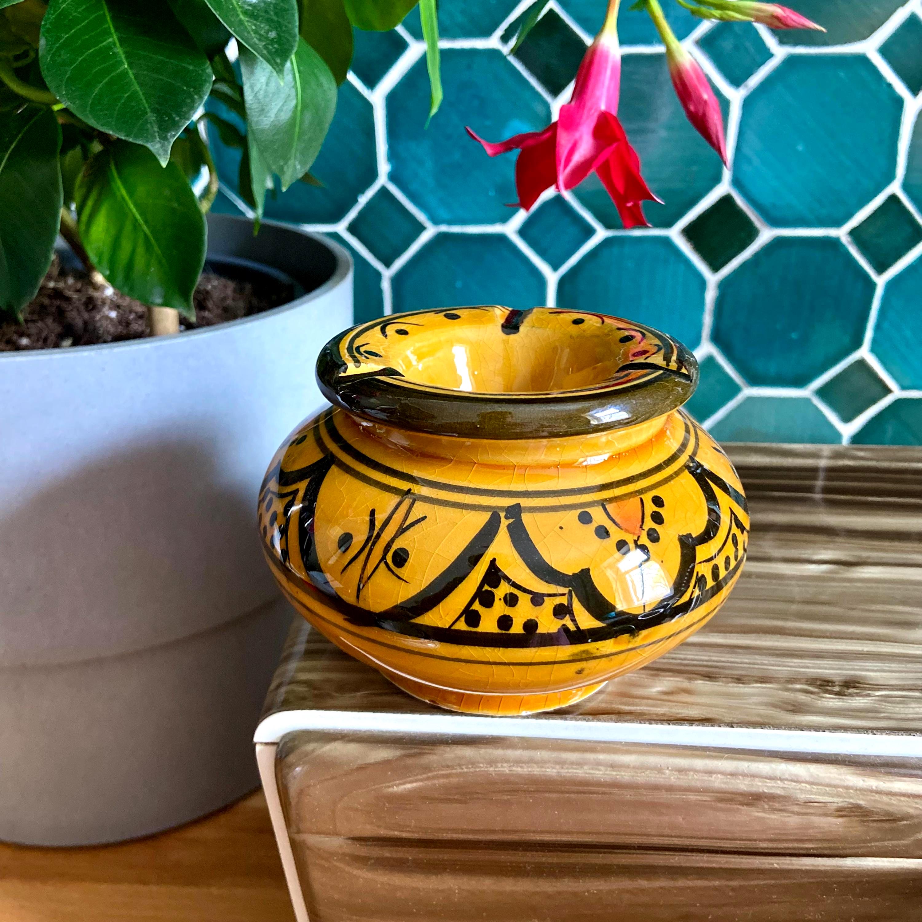 MEDIUM Boho Ceramic Hand Painted Storm Ashtray Handmade in