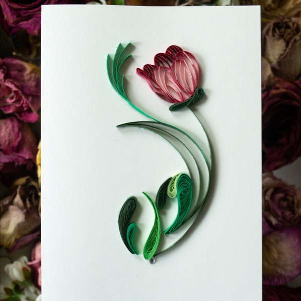 Flower Greeting Card, Tulip Greeting Card, Handmade Greeting Card, Quilled Card, Quilling Cards, Flower Cards, Tulips