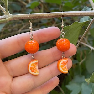 orange earrings, fruit earrings, florida earrings, dangle earrings, clay earrings, cute earrings