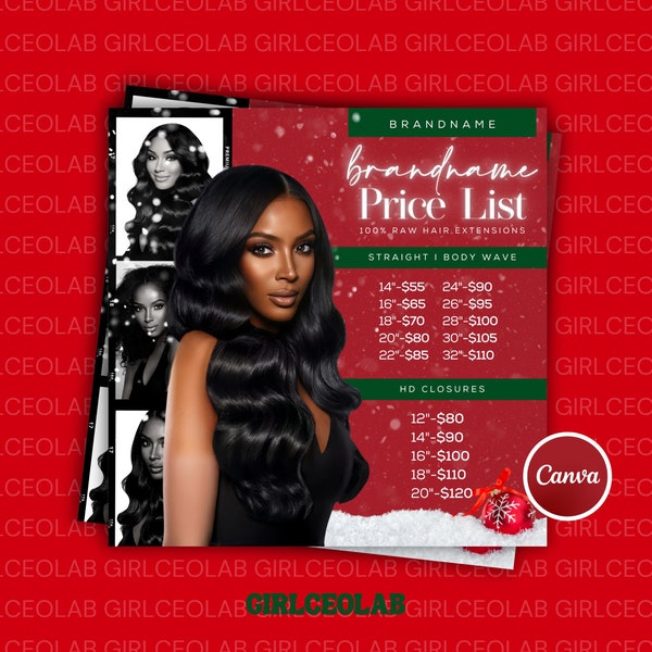 Christmas Hair Price List Flyer , DIY Christmas Hair Price List Flyer, Editable Xmas Hair Flyer, Christmas hair wig flyer , hair sale flyer