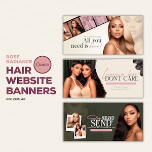 Rose Radiance Premade Website Template | DIY Hair Website Banner | Shopify Website Design | Hair Premade Website Banner Templates
