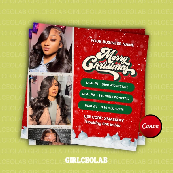 Christmas Flyer , DIY Christmas Hair Flyer, Editable Xmas Hair Flyer, Christmas hair wig flyer , hair sale flyer