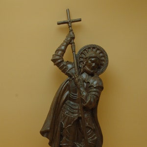 Saint George wood carving 15 1/2” tall wall plaque wall hanging statue