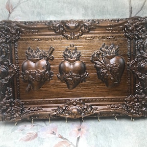 Holy Hearts Rosary Hanger wood carving rosary holder