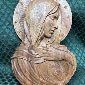 11” Immaculate heart of Mary crown of 12 stars wood carvings