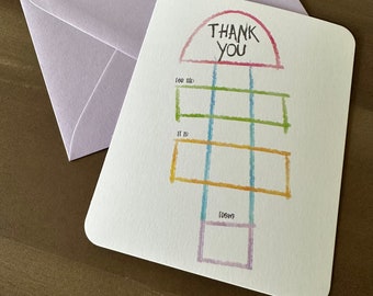 Kids Starter Fill in Hopscotch Thank you Notes & Lavender envelopes