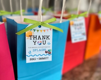 Personalized Thanks for making my birthday a splash Printable tags, Classmate school gift or party favor