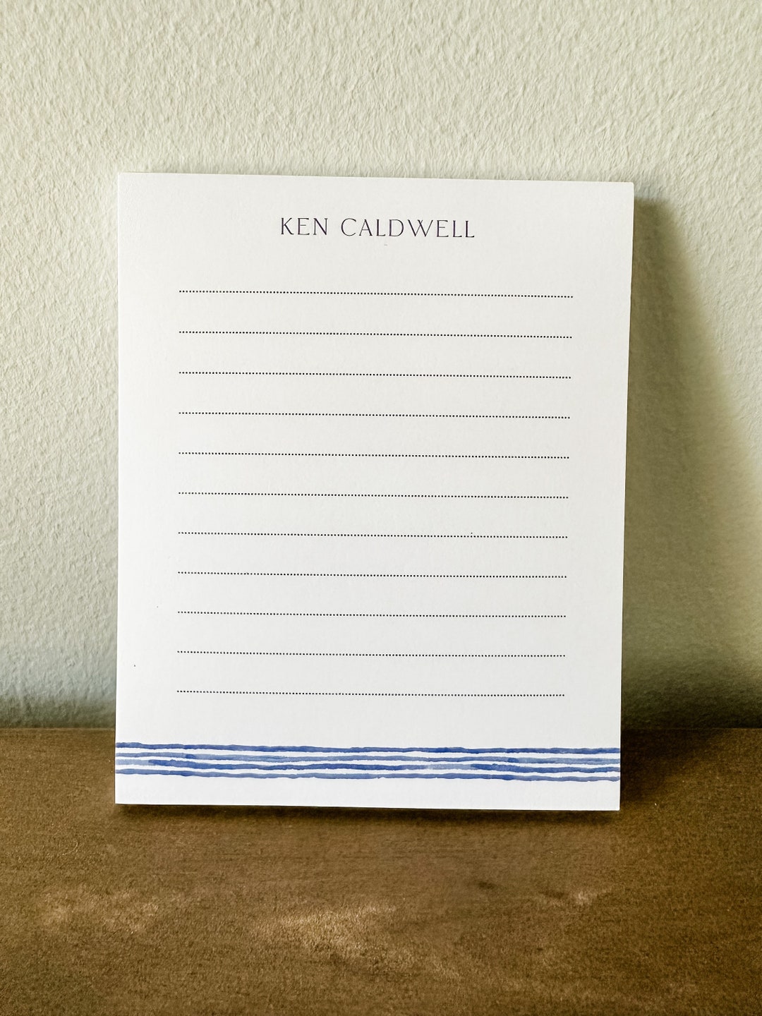 Watercolor Blue Stripe Coastal Personalized Notepad