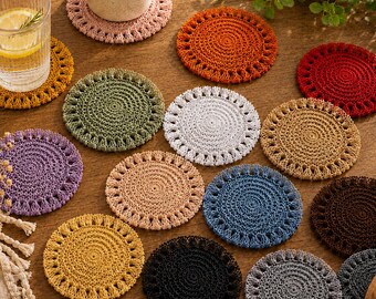 Sottobicchieri all'uncinetto fatti a mano con frange – Sottobicchieri boho, set di sottotazza in cotone