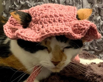Crochet Pet Hat - Handmade Flower Sun Hat for Cats/Kittens and Dogs/Puppies in Pink and Yellow - Customization & Personalization Available