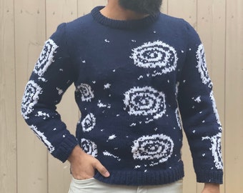 Hand Knitted Galaxy Sweater - Eternal Sunshine of the Spotless Mind Movie Inspired Blue White - Customization & Personalization Available