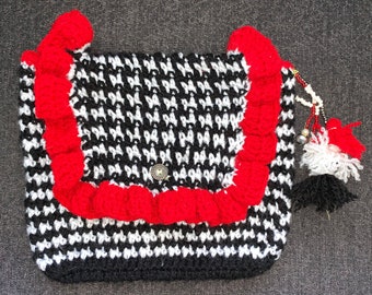 Hand Knitted Bag - Women's Black, White and Red Multicolored Fashion Tote Purse Shoulder Bag - Customization & Personalization Available