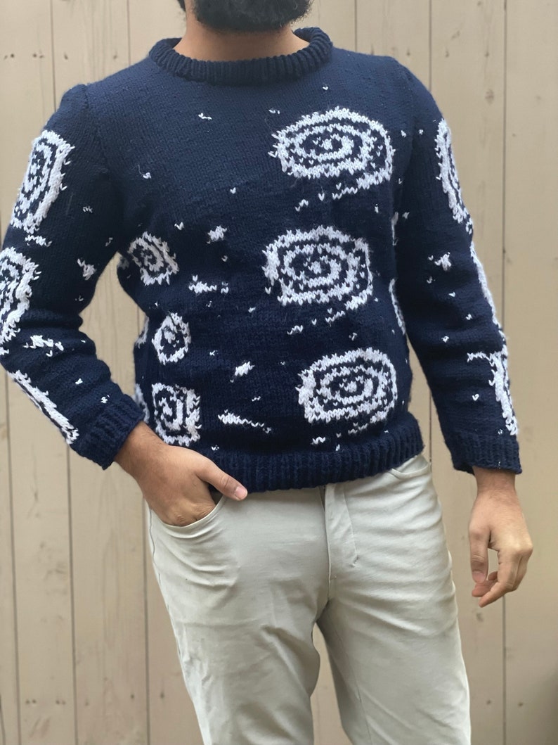 Handgebreide Galaxy Sweater Eeuwige zonneschijn van de Spotless Mind Movie Geïnspireerd Blauw Wit Maatwerk en personalisatie beschikbaar afbeelding 4
