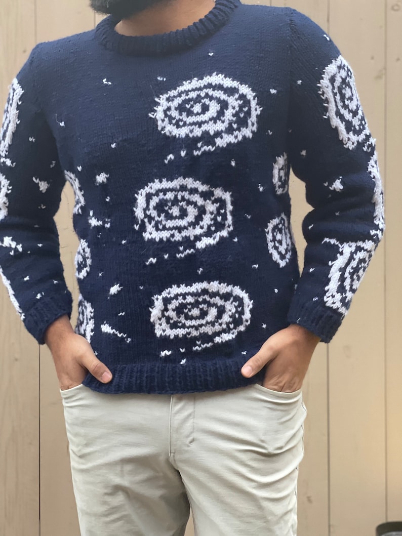 Handgebreide Galaxy Sweater Eeuwige zonneschijn van de Spotless Mind Movie Geïnspireerd Blauw Wit Maatwerk en personalisatie beschikbaar afbeelding 2