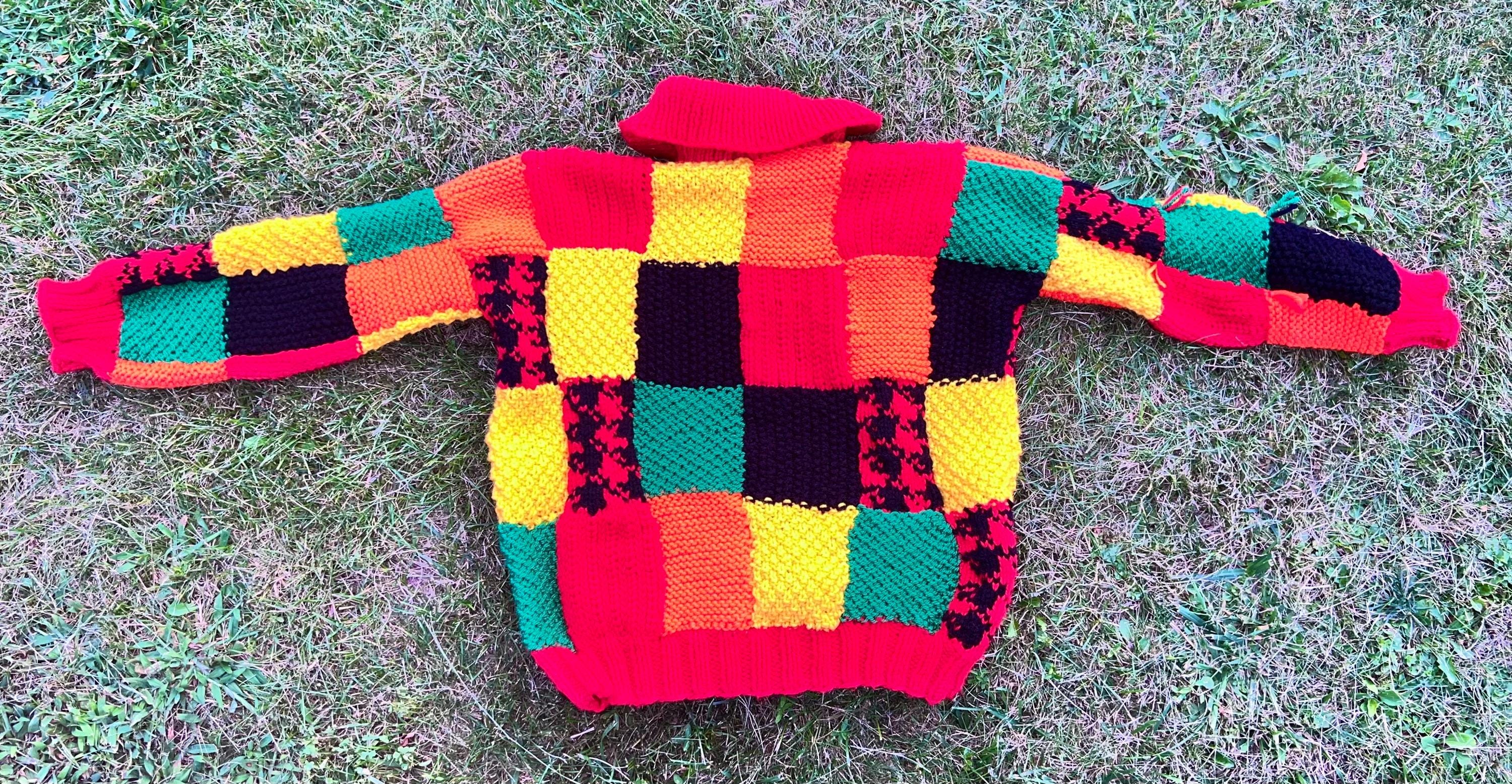 Cardigan Patchwork Hand Knitted Oversized Multicolor Harry