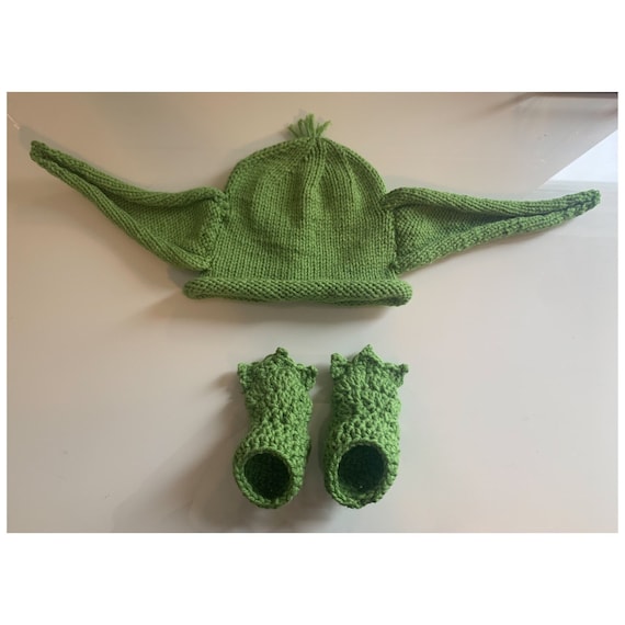 Baby Yoda Outfit Hand Crochet Hat and Booties Star Wars