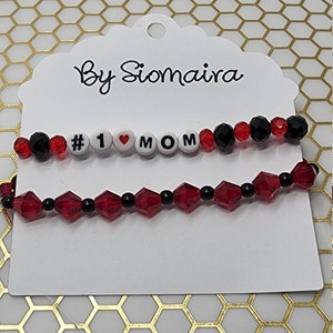Black and Red #1 Mom Bracelet Set