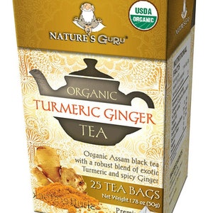Organic Turmeric Ginger Black Tea I Pyramid Tea Bags I 25CT Box I Nature&#39;s Guru