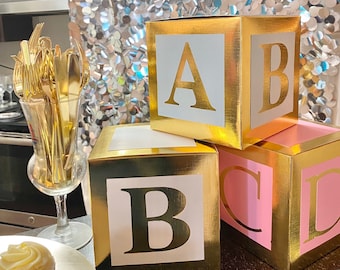 Gold Baby shower centerpieces Baby block letter Decorations neutral gender reveal 3 box set