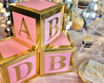 Pink & Gold Baby Shower Block Decorations, 3-Box Set