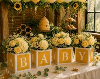 Yellow Baby Blocks Centerpiece | Baby Shower Decorations, Neutral Table Decor