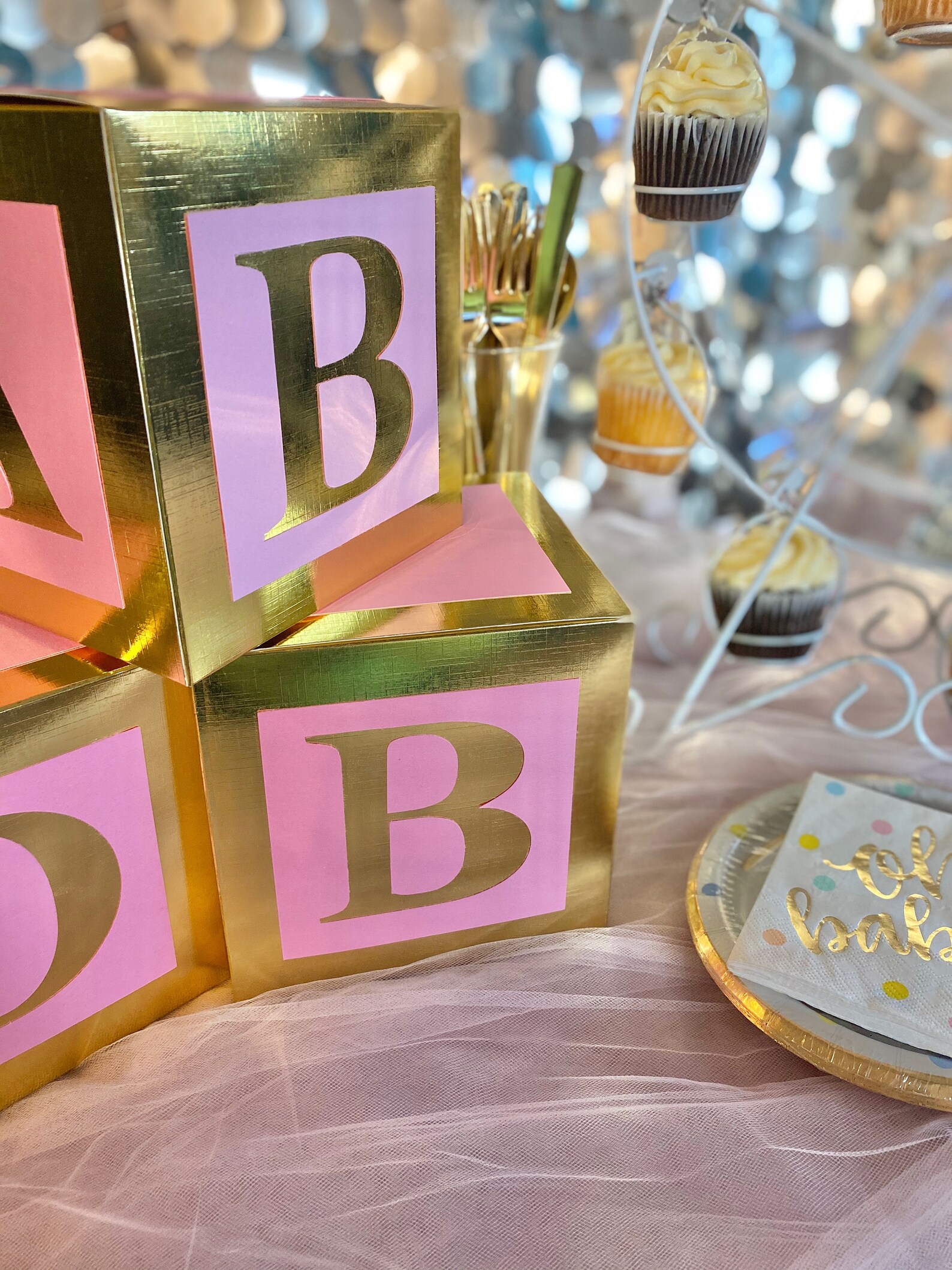 White and Gold Baby shower centerpieces Jumbo Baby block Etsy