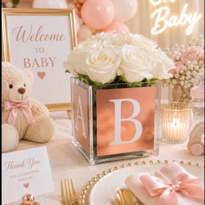 Gold Baby Shower Centerpiece | Luxury Personalized Acrylic Vase image 3