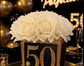 Black and Gold Customizable Table decoration centerpeice vase floral arrangement for birthdays, royal themed