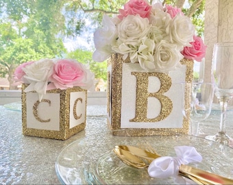 Baby Block Centerpiece and decor