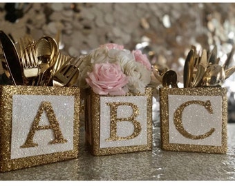 Baby shower decorations baby block utensil holders luxury set
