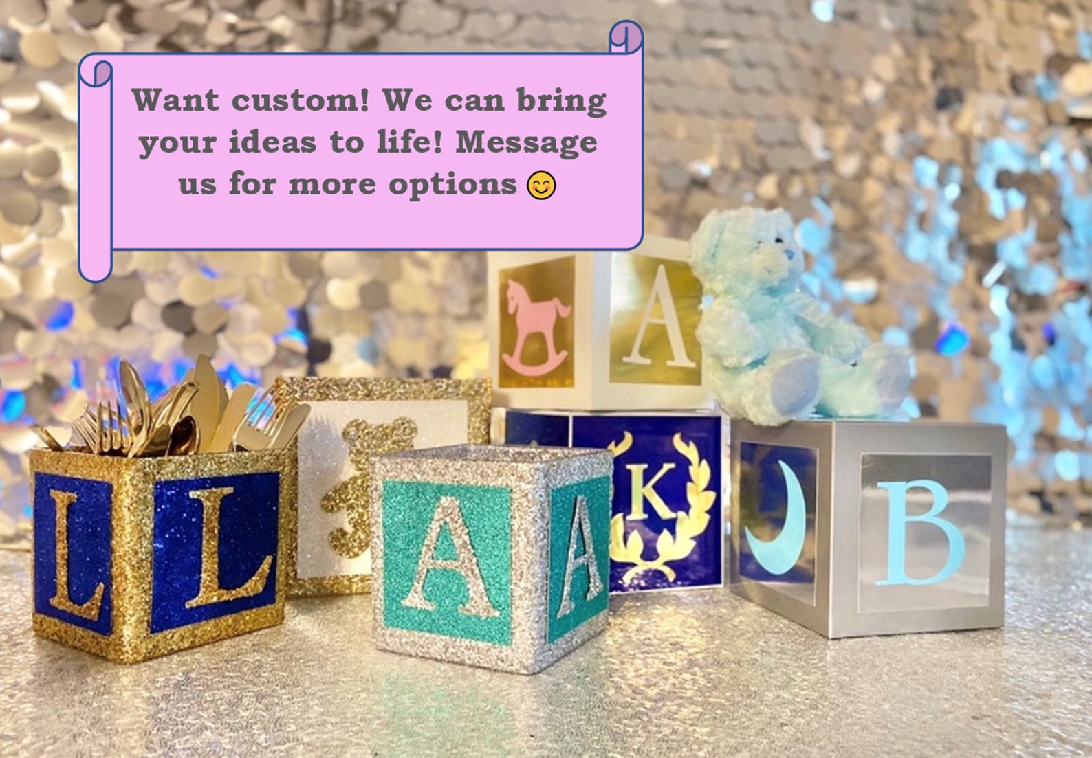 Royal Blue Baby Shower Centerpieces Baby Block Letter Etsy