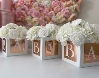 Rose Gold customizable Baby Shower Flower Boxes Table Centerpiece Decoration