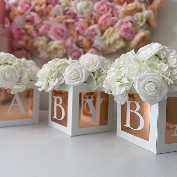 Rose Gold customizable Baby Shower Flower Boxes Table Centerpiece Decoration