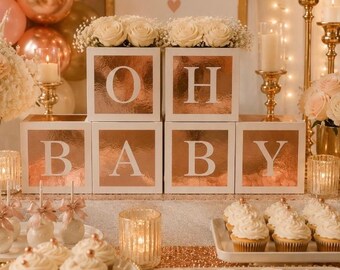 Rose gold baby shower decorations baby block letters centerpieces its a girl