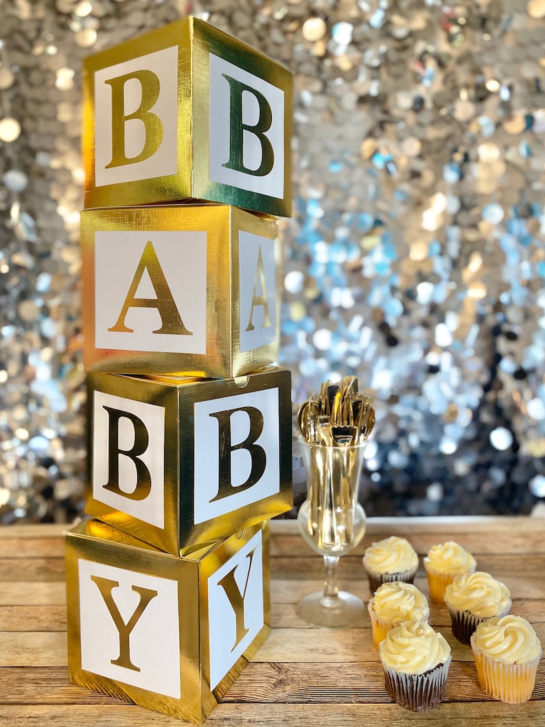 White and Gold Baby Shower Centerpieces Jumbo Baby Block Etsy UK