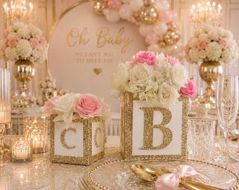 Baby Block Centerpiece and decor