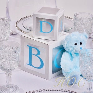 Azul bebé Decoraciones de baby shower Centros de mesa de bloques de bebé para niño 2 juegos de bloques