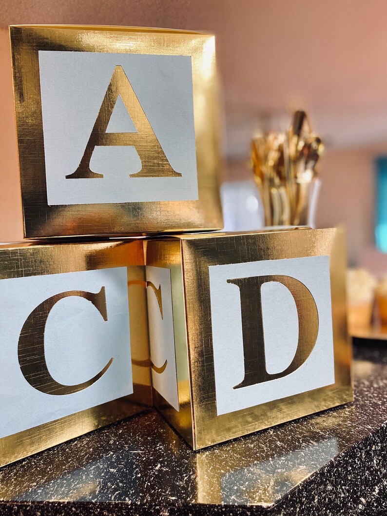 Gold Baby Shower Centerpieces Baby Block Letter Decorations Etsy