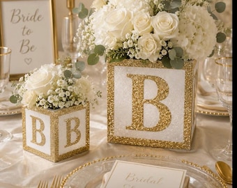 White and gold Bridal Shower Centerpiece | Personalized Party Decor