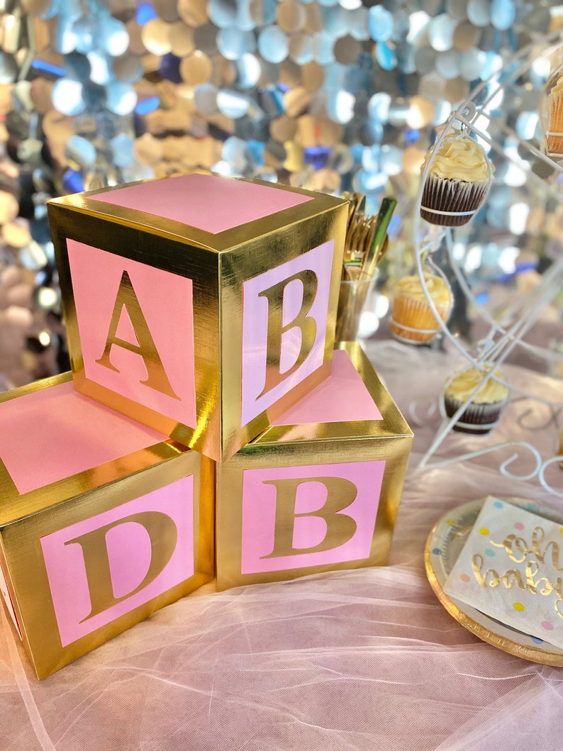 Gold Baby Shower Centerpieces Baby Block Letter Decorations Etsy