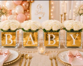 Baby Shower Centerpiece Set | Luxury Gold Acrylic Vase Set of 4