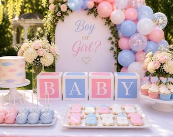 Pink and Blue Gender reveal  centerpieces Baby blocks  4 box set pastel colors