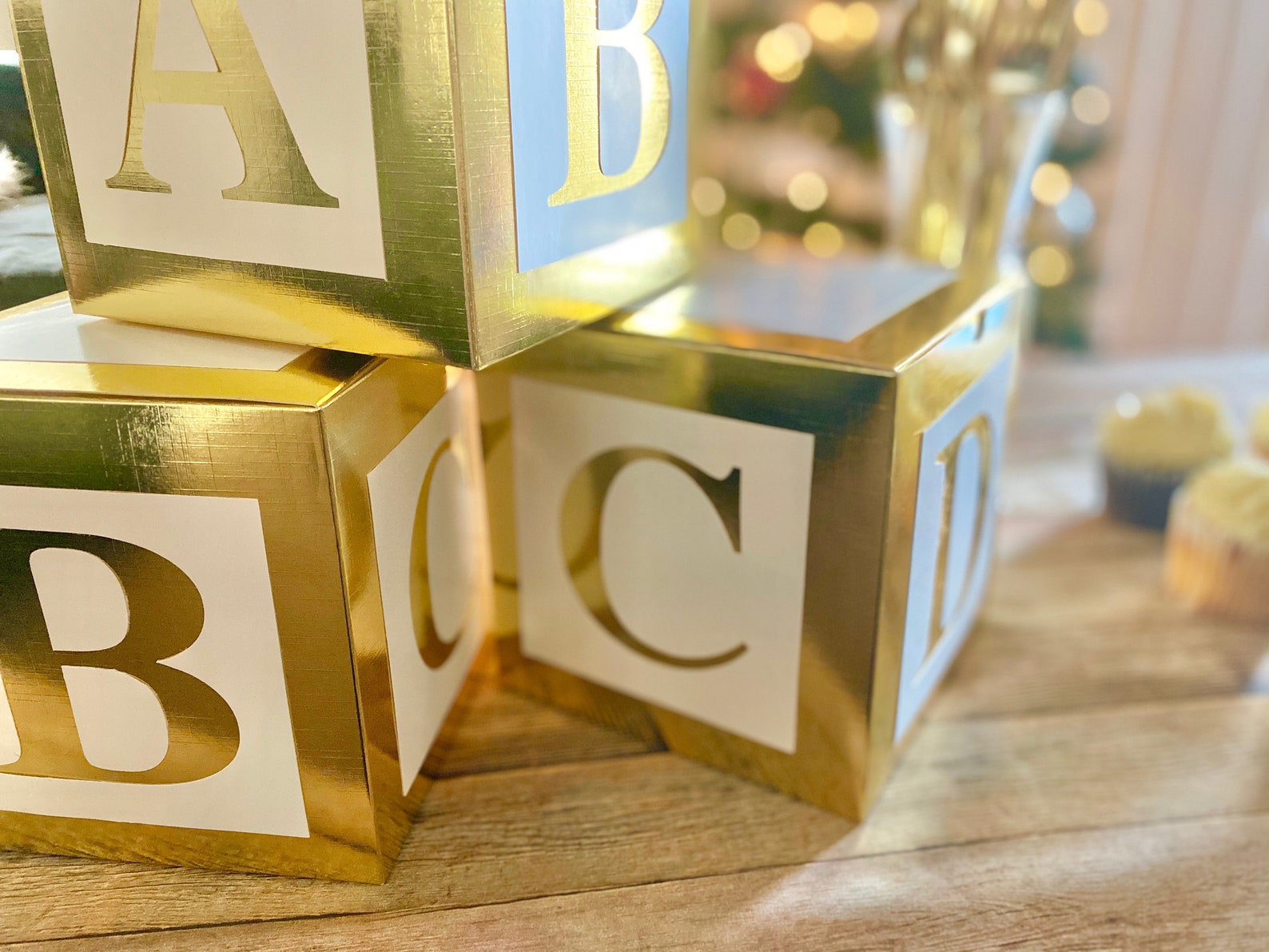 White and Gold Baby Shower Centerpieces Jumbo Baby Block Etsy