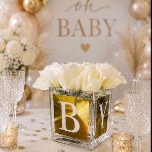 Gold Baby Shower Centerpiece | Luxury Personalized Acrylic Vase image 1