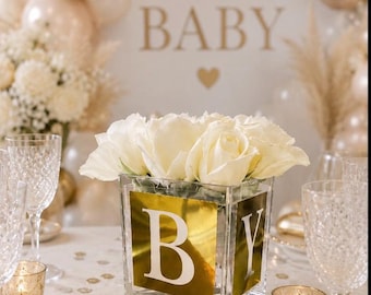 Gold Baby Shower Centerpiece | Luxury Personalized Acrylic Vase