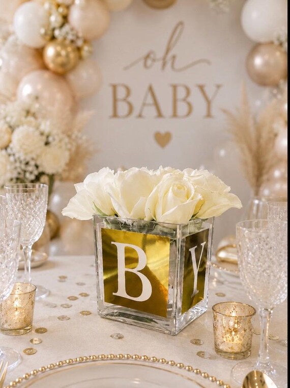 Gold Baby Shower Centerpiece | Luxury Personalized Acrylic Vase