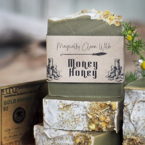 Money Honey - Honeysuckle and Chamomile - Vegan Skincare Soap - Witchcraft - Magic Spell inside label to attract abundance & wealth tub bath