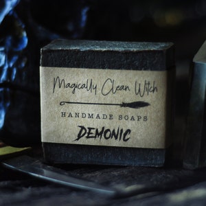 Demonic- Best Amber Scented Soap. Natural Vegan Bath and Body Bar. Witchy Shower Skincare. Activated Charcoal Palm-Free cleanser.