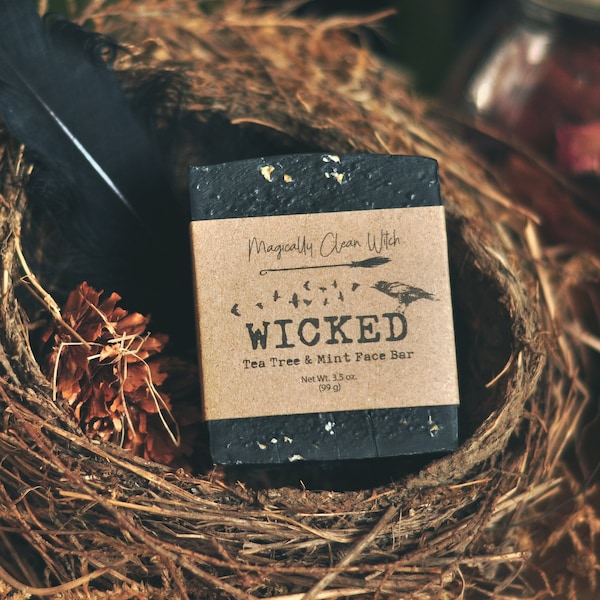 Wicked - Peppermint & Tea Tree. Natural, Vegan, Witches Face Soap with Activated Charcoal.