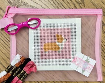 Kit de bordado Corgi / Lienzo pintado a mano, proyecto de bordado para principiantes